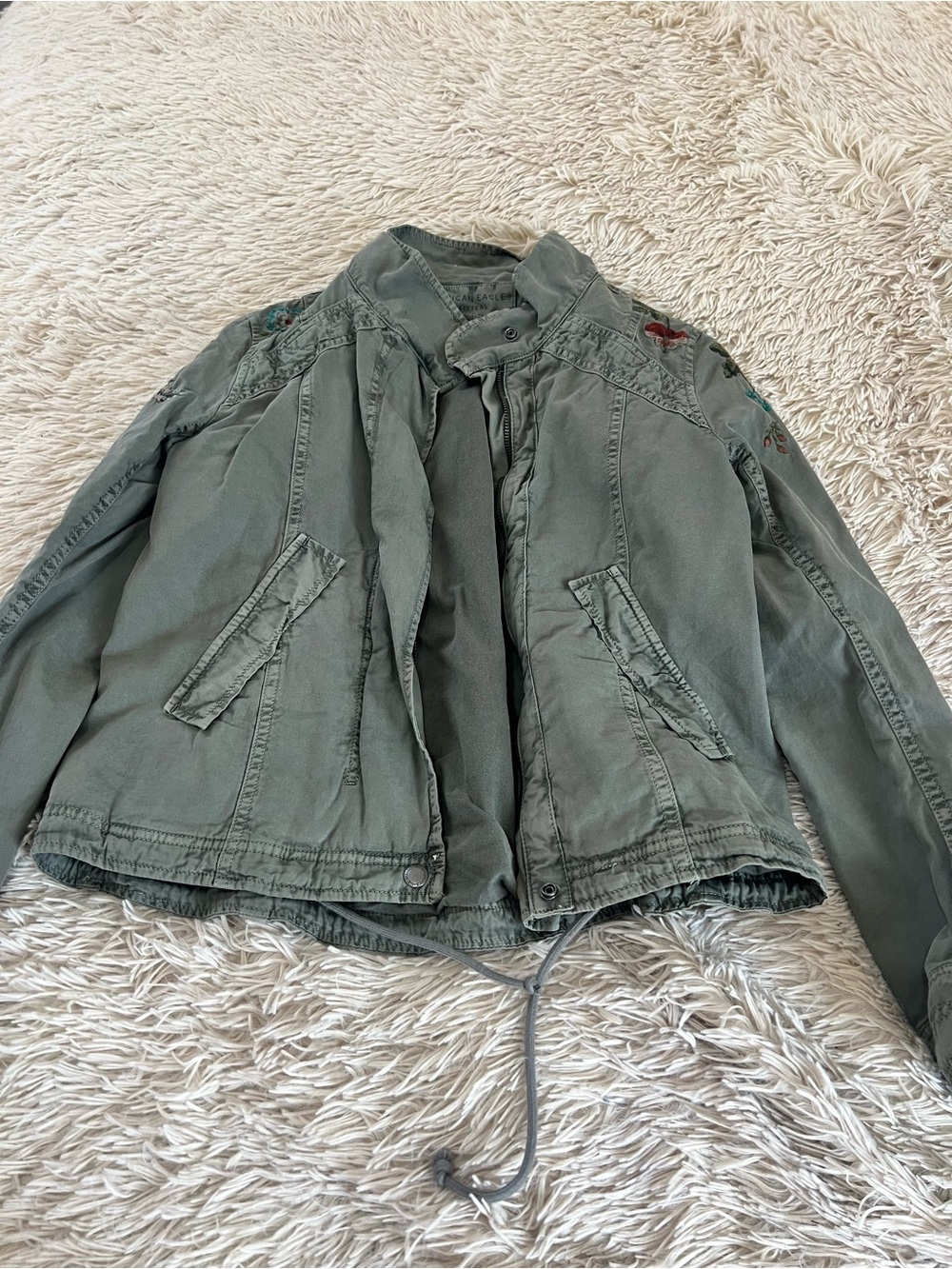 American Eagle Outfitters Olive Green Embroidered Utility Jacket